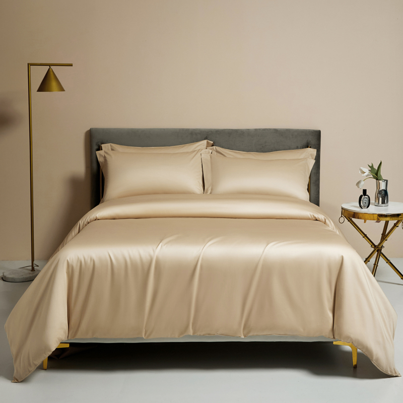 淡黄色四件套高端100支新疆长绒棉纯棉灰黄纯色全棉床单1.21.52米