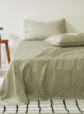 高密度全棉斜纹床单单件淡绿色咸菜灰绿紫色小碎花被单纯棉单双人