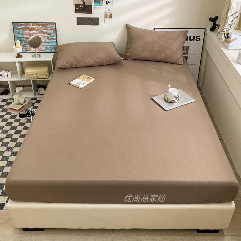纯色全棉床笠单件水洗纯棉胡桃咖啡色床罩棕色床套1.21.51.8米床