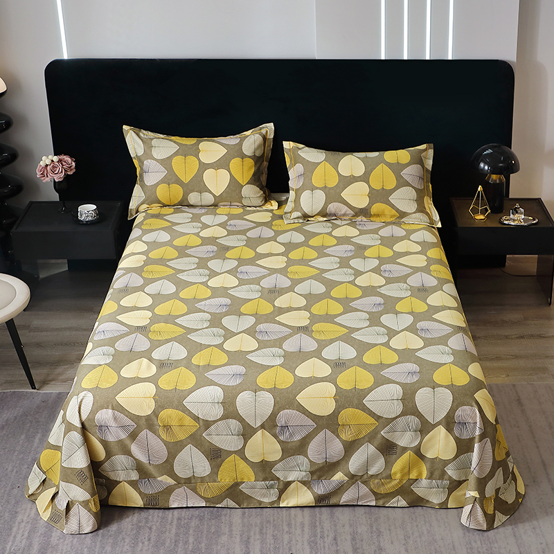 全棉床单单件荧光绿色加厚磨毛被单纯棉橄榄色浅黄叶1.21.51.82米