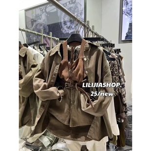 东大门休闲套装轻奢新款宽松显瘦设计感牛仔外套+短裤两件套