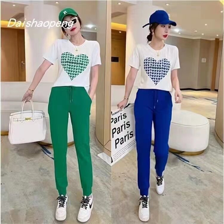 运动服套装女生夏季薄款2025年新品款两件套短袖长裤休闲时尚潮牌