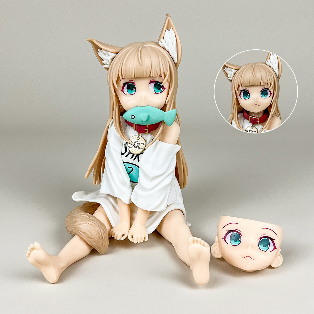 黄豆粉手办猫娘坐着吃鱼二次元美可爱模型摆件动漫周边装饰