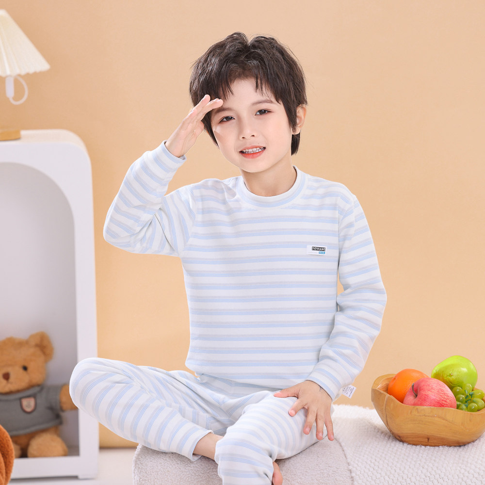 [300克]儿童纯棉a类条纹舒绒秋衣秋裤套装宝宝秋冬打底衫内衣