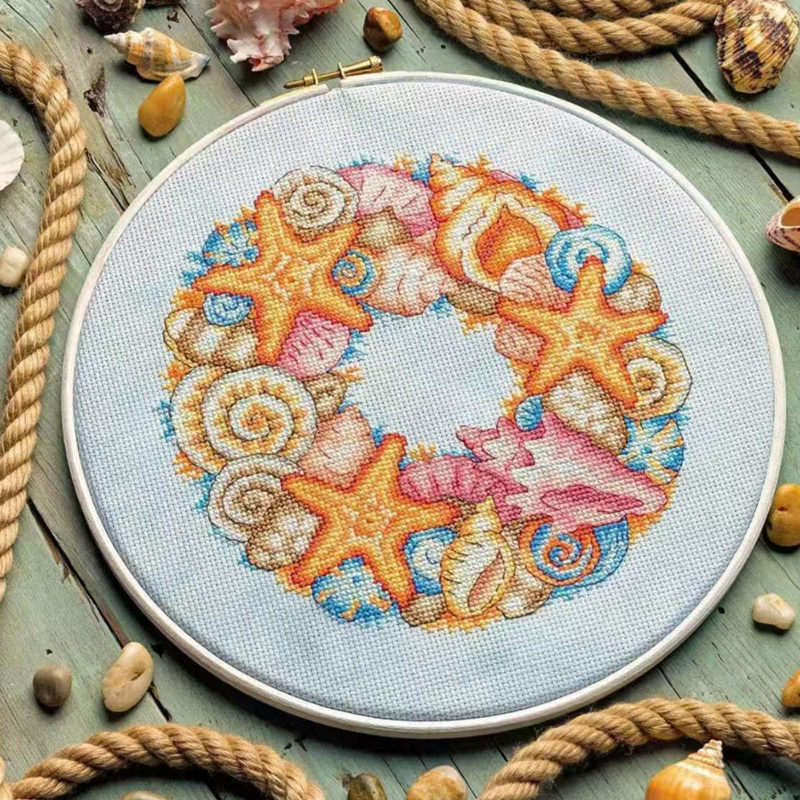 多金绣铺十字绣自配套件DMC/R线/ANC安卡线/精准印花A077贝壳花环