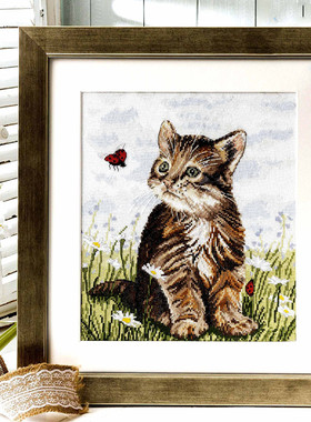 多金绣铺十字绣自配套件DMC/R线/ANC安卡线/精准印花A137猫咪蝴蝶