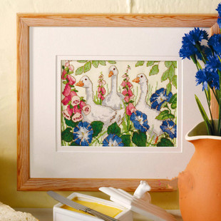 D071鲜花大鹅 精准印花十字绣 多金绣铺十字绣自配套件DMC R线