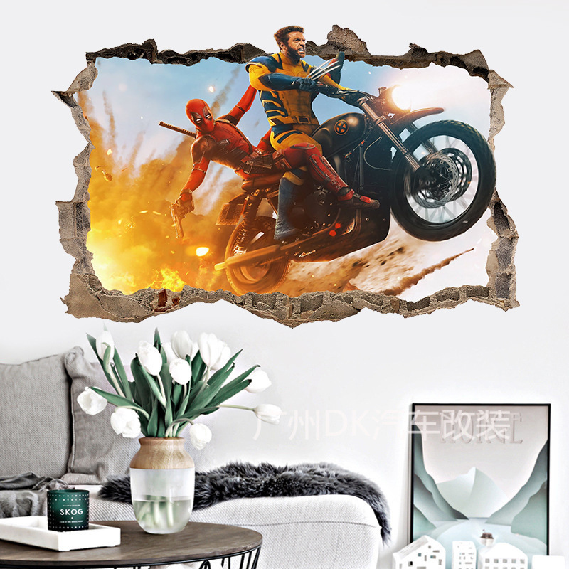 跨境卡通动漫墙贴漫威金刚狼3d破