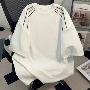 美式重磅oversize白色短袖T恤男女纯棉宽松情侣装休闲百搭上衣服