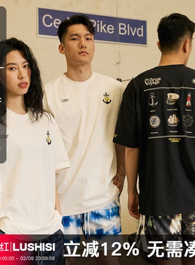 LUSHISI航海徽章主题美式复古街头速干篮球短袖经典logo潮情侣t恤