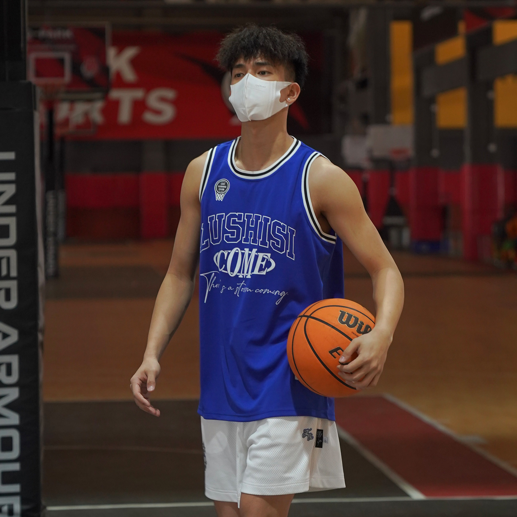 LUSHISI[海王星]运动背心蓝色美式街头篮球背心跑步吸汗速干T恤潮