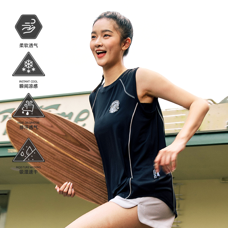 LUSHISI女子运动速干紧身球衣背心短款健身跑步篮球无袖tee恤徽章