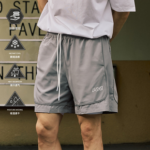新款 街头速干跑步裤 线条 篮球四五分运动短裤 子 美式 LUSHISI夏季
