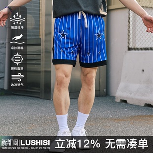 LUSHISI星蓝主题运动复古条纹篮球美式 街头潮流训练跑步五分短裤