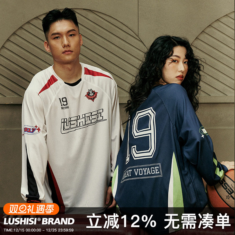 LUSHISI美式投篮服足球训练服骑行服运动t恤拼接复古赛车服[融合]