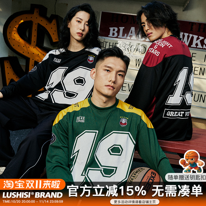 lushisi长袖撞色拼接机车风