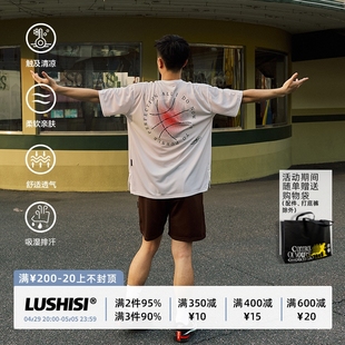 美式 冰丝速干短袖 运动T恤印花训练服跑步投篮服 日落篮球 LUSHISI