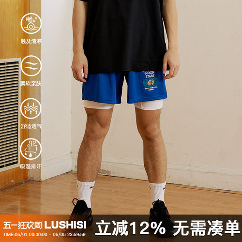 LUSHISI[日月星辰]美式刺绣运动速干篮球短裤训练不过膝四五分裤