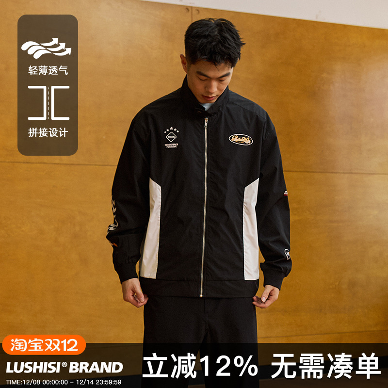 LUSHISI赛车时刻主题休闲运动保暖防风夹克复古拼接拉链口袋外套