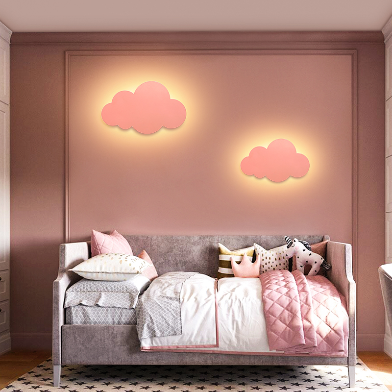 北欧ins風の少女led寝室のヘッドランプの暖かい女の子可愛い漫画子供の壁の明かりの雲の壁の明かり