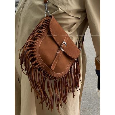 小众复古流苏包包女式包2025新款秋季时尚马鞍包百搭单肩斜挎包