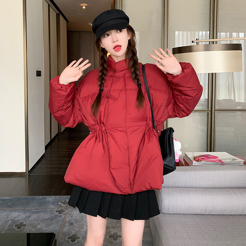 红色新中式国风盘扣羽绒服女2025冬新款小清新感复古减龄轻暖外套