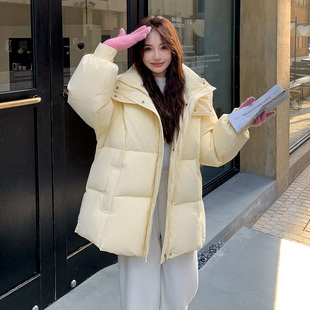 鹅黄色温柔风奶呼呼连帽棉服女2025冬新款设计感云朵泡芙棉衣外套