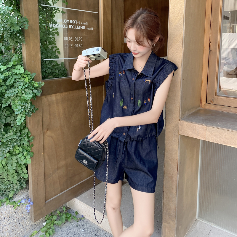 洋气时髦减龄牛仔套装女2025夏季新款甜酷气质马甲阔腿短裤两件套