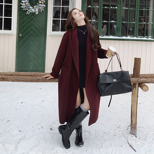 安克拉紫红韩系大女主气质保暖呢大衣女2025冬季新款百搭毛呢外套