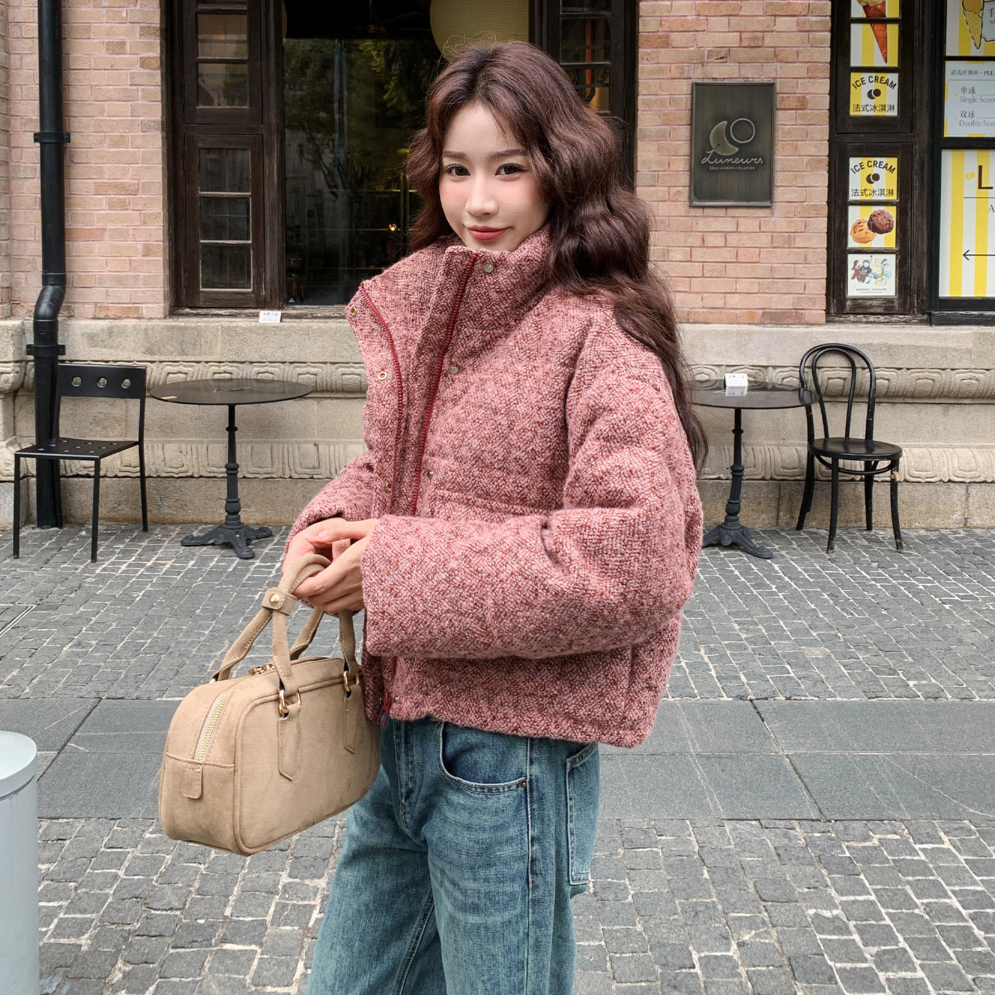 粉色甜美减龄少女感立领羽绒服女2025年冬季新款防风保暖短款外套