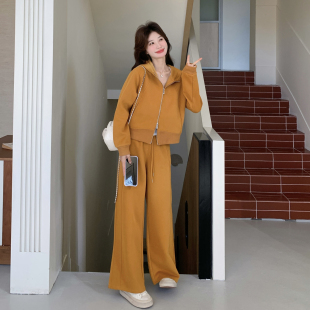 姜黄色韩系休闲运动风连帽卫衣套装女2026年秋季新款阔腿裤两件套