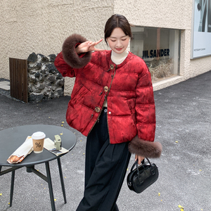 红色气质氛围感加厚保暖鹅绒服女2025年冬季新款巨好看白鹅绒外套