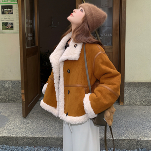 咖色奶呼呼软糯保暖皮毛一体外套女2025冬季新款超好看羊羔毛棉服