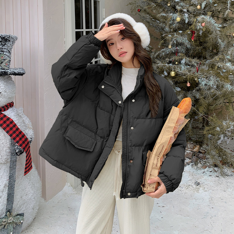 黑色慵懒松弛感气质保暖羽绒服女2025年冬季新款简约休闲立领外套