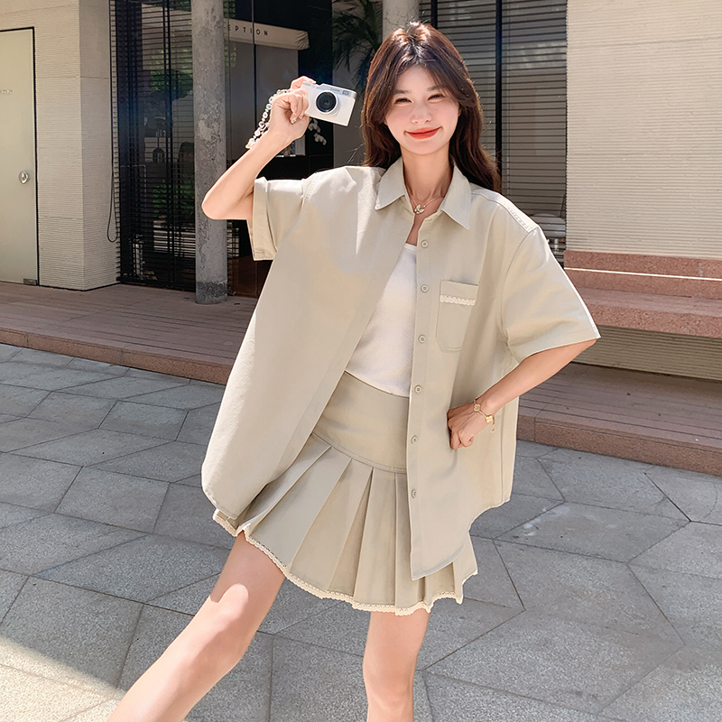 今年流行休闲套装裙女2025年夏季新款轻熟风衬衫百褶半身裙两件套