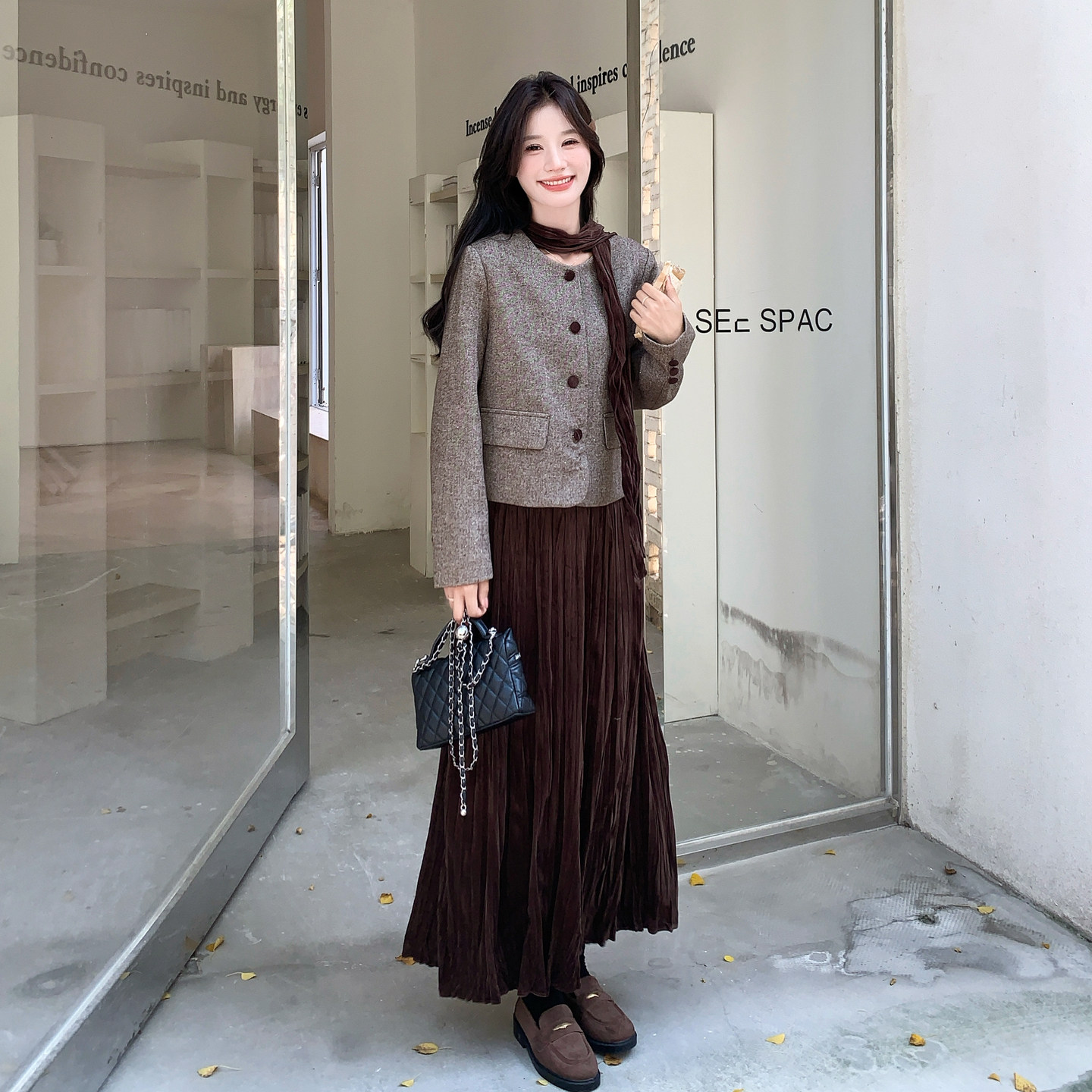 美拉德复古氛围感小香风上衣套装