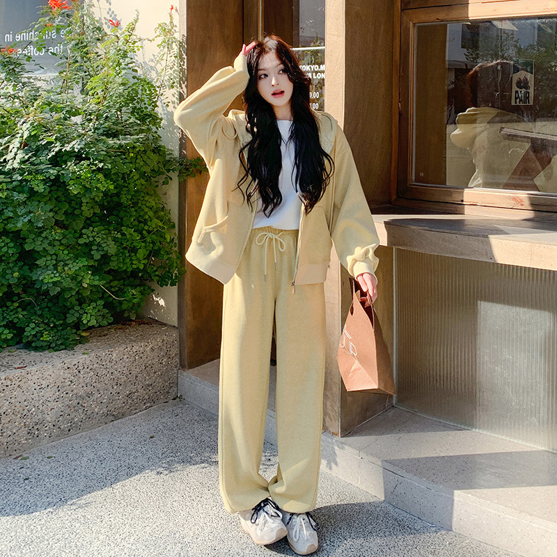 黄色休闲运动连帽卫衣套装女2026年春季新款系带收腰阔腿裤两件套,女装/女士精品,时尚套装,淘宝优惠券,粉丝福利购,淘宝优惠卷