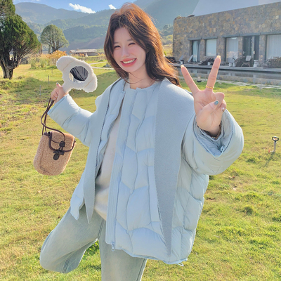 浅蓝色小清新减龄90白鸭绒羽绒服