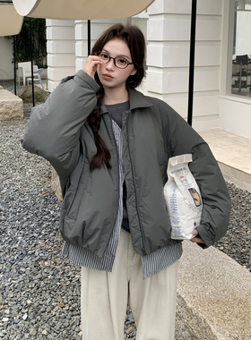 灰绿色潮流时尚条纹设计羽绒服女2025冬新款90白鸭绒御寒保暖外套