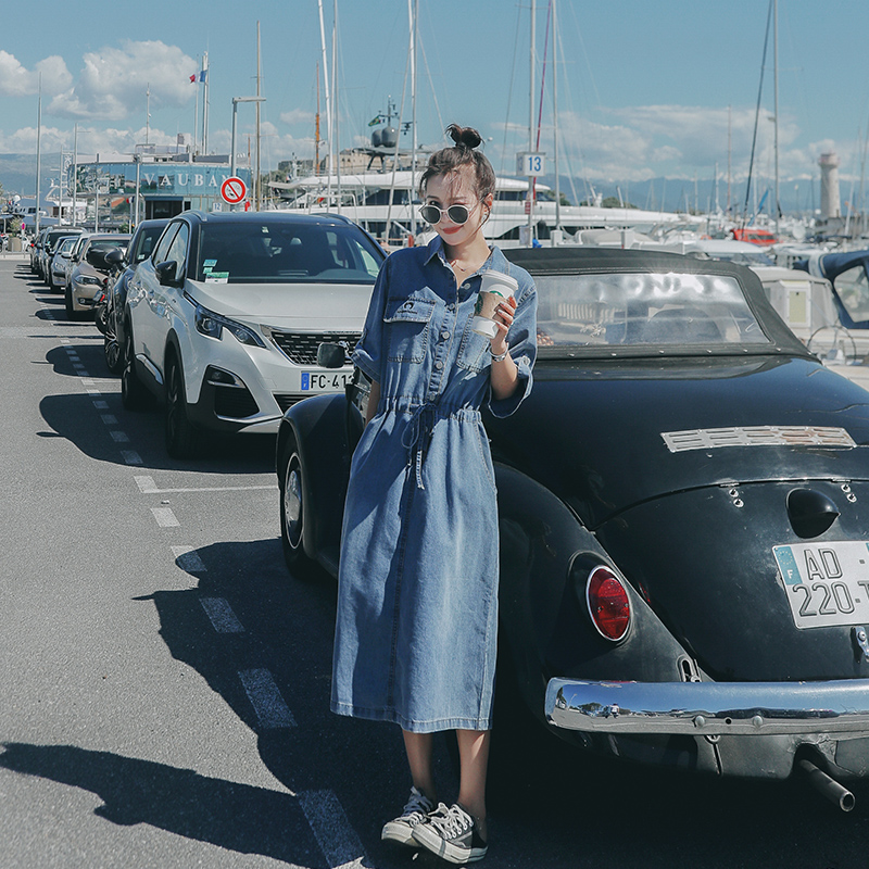 韩版时尚今年流行爆款牛仔衬衫连衣裙女2025夏季新款甜酷气质长裙