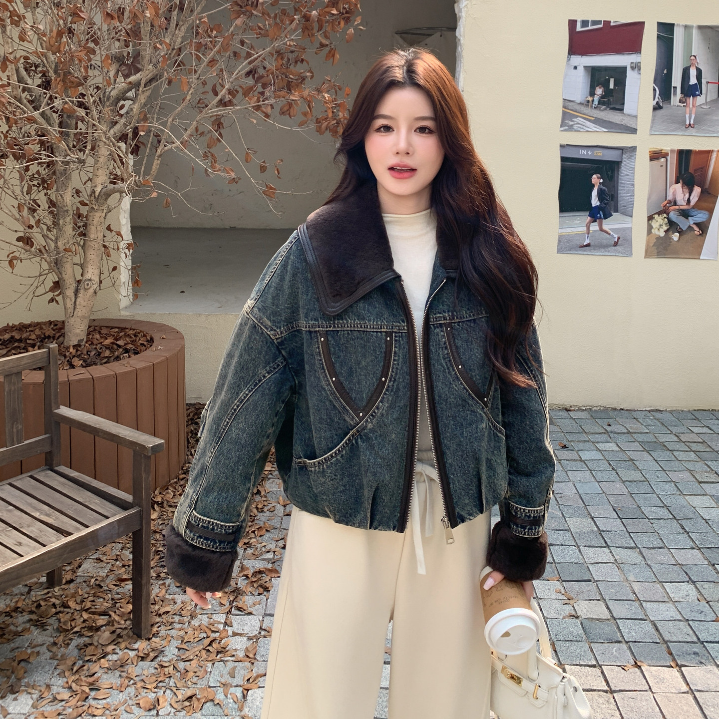 港风复古90白鸭绒牛仔羽绒服女2025年冬季新款加厚保暖翻毛领外套