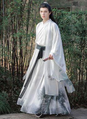 新款原创汉服男女魏晋风古风印染大袖腰裙仙气侠客cp青年情侣套装