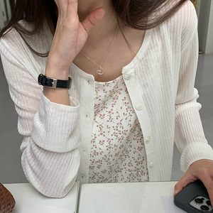 市舶司清爽气质小衫 韩国女装2024春夏装新款单排扣纯色针织开衫