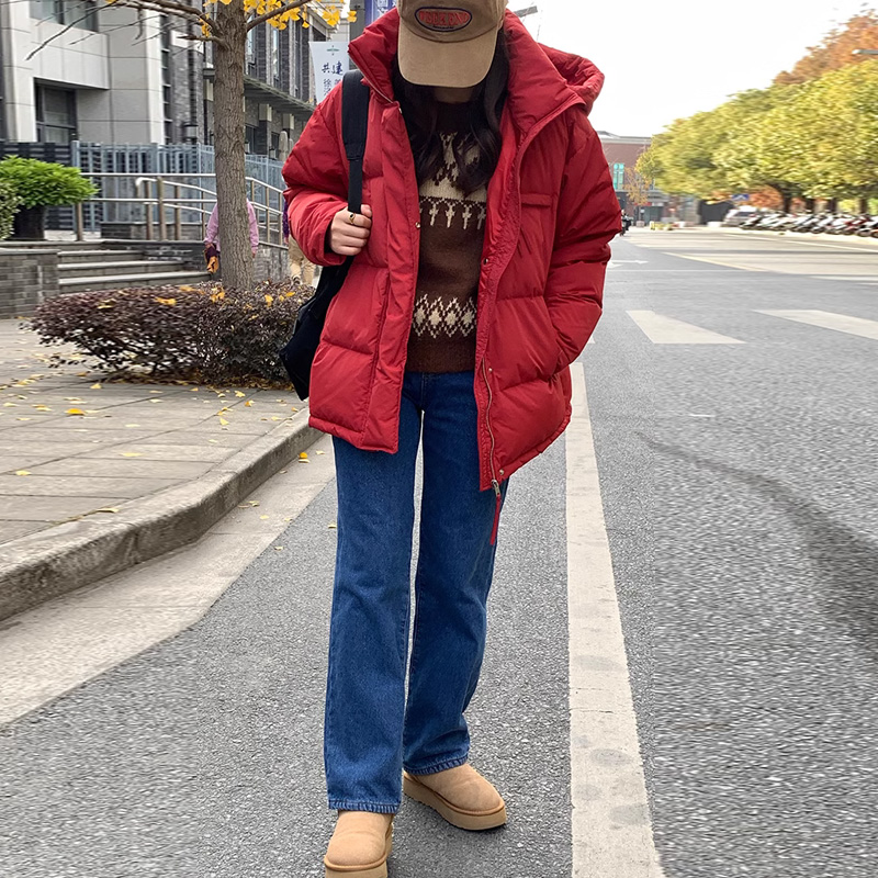 市舶司显白红暖暖过冬天 韩国女装2024冬装新款连帽保暖羽绒服女