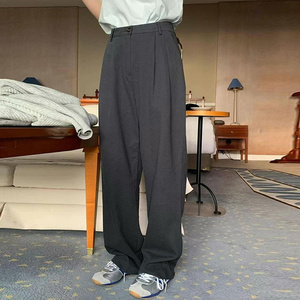 市舶司时尚压褶 韩国女装2024春夏装新款高腰双扣宽松直筒裤女