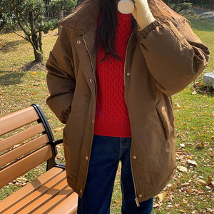 市舶司男女款 韩国女装2024冬装新款灯芯绒领加厚保暖宽松羽绒服