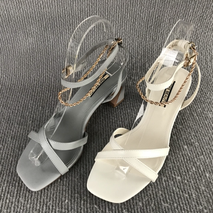 一字扣帶羊皮露趾優(yōu)雅百搭高跟涼鞋 自由姿色正品 撤柜夏季 斷碼 女鞋