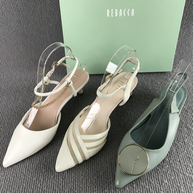 REBACCA/瑞贝卡瑕疵女鞋清仓撤柜夏季一字扣带真皮法式风包头凉鞋