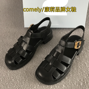 低跟羅馬風(fēng)涼鞋 comely康莉品牌女鞋 撤柜夏季 百搭黑色休閑涼鞋 斷碼