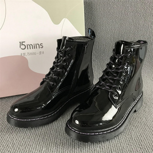 商场专柜清仓处理冬短筒时装 瘦瘦靴亮面侧拉链加绒英伦风马丁靴女